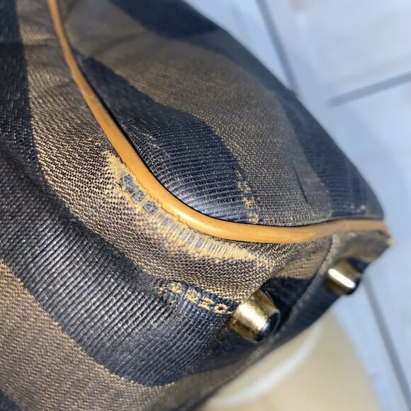 Vintage 80s Fendi Gorgeous Leather Stripe Handbag Purse - Picture 5 of 13